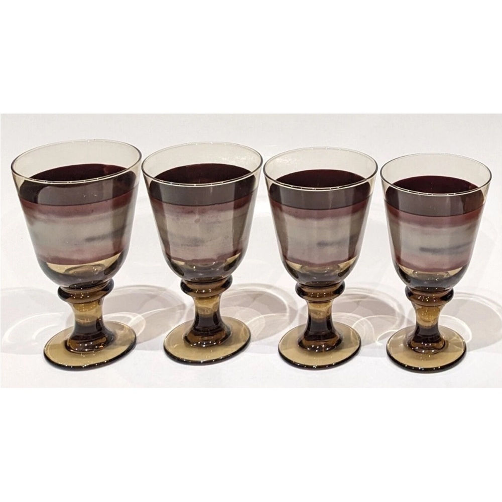Vintage Libbey Sango Vintage set of 4 Nova Brown Stem 7" Goblet Glasses